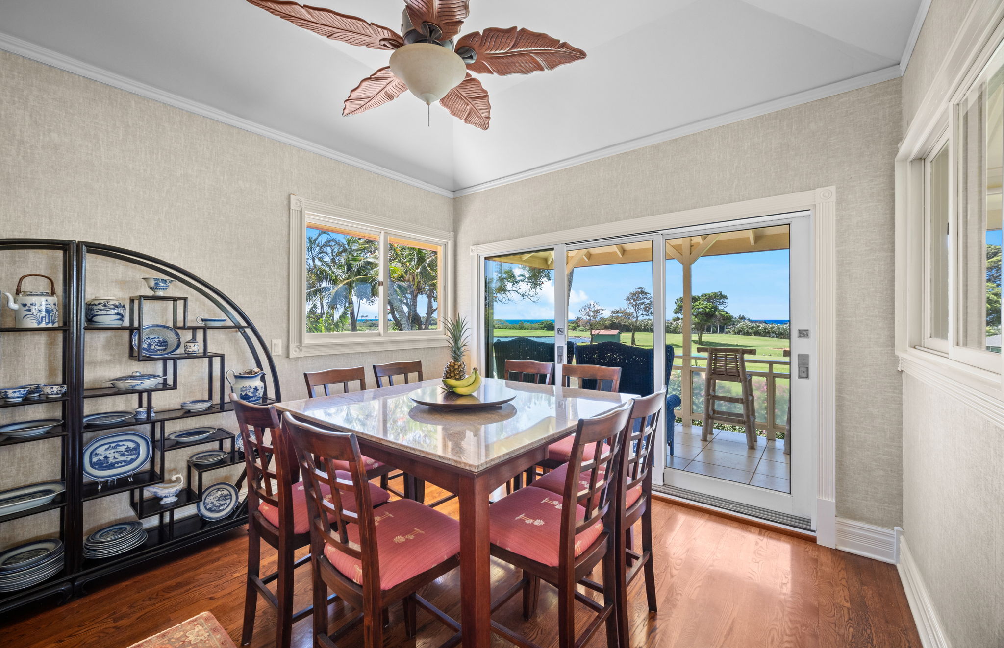 Dining room with golf and ocean views