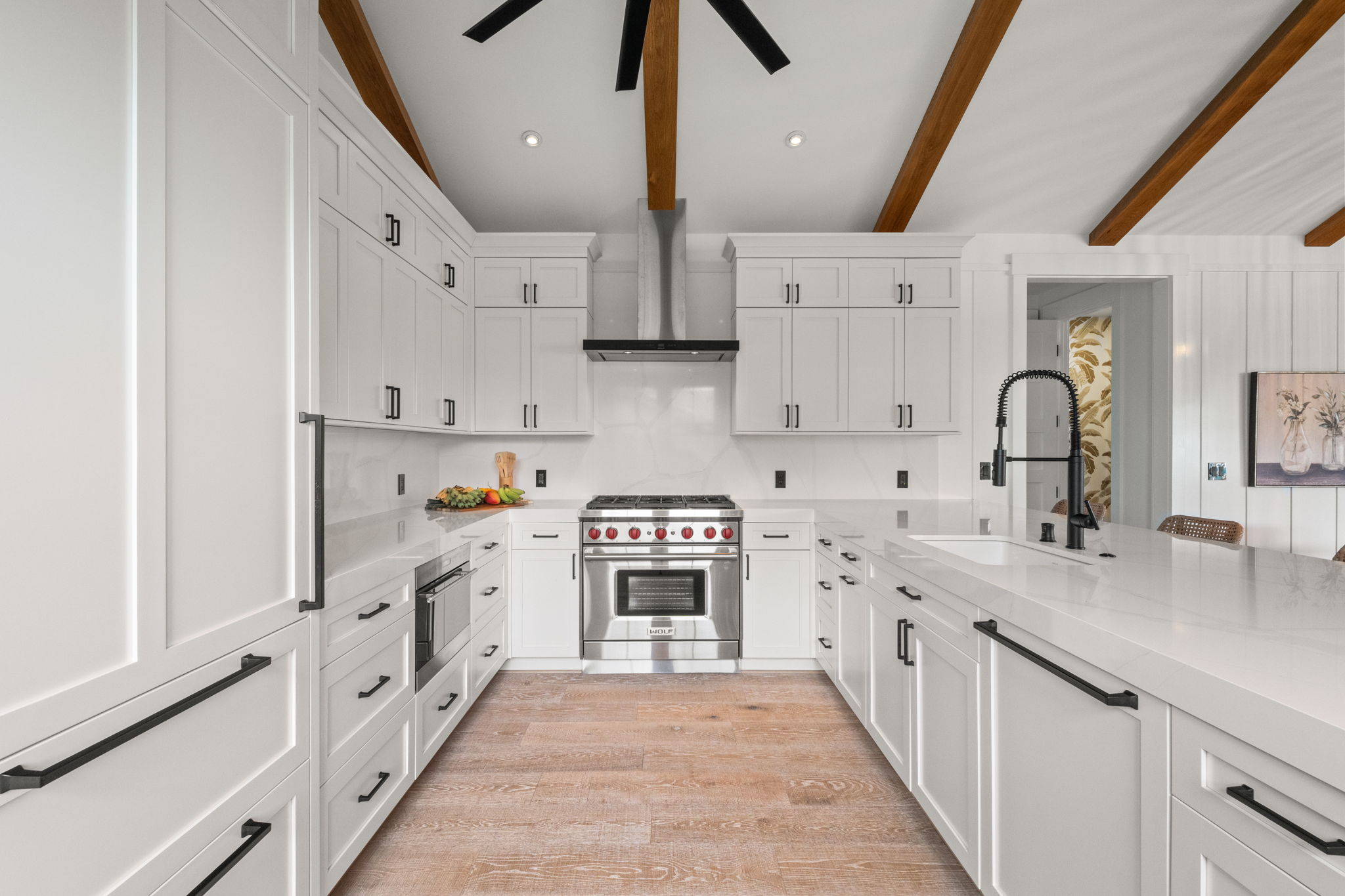 Wolf range and custom cabinetry