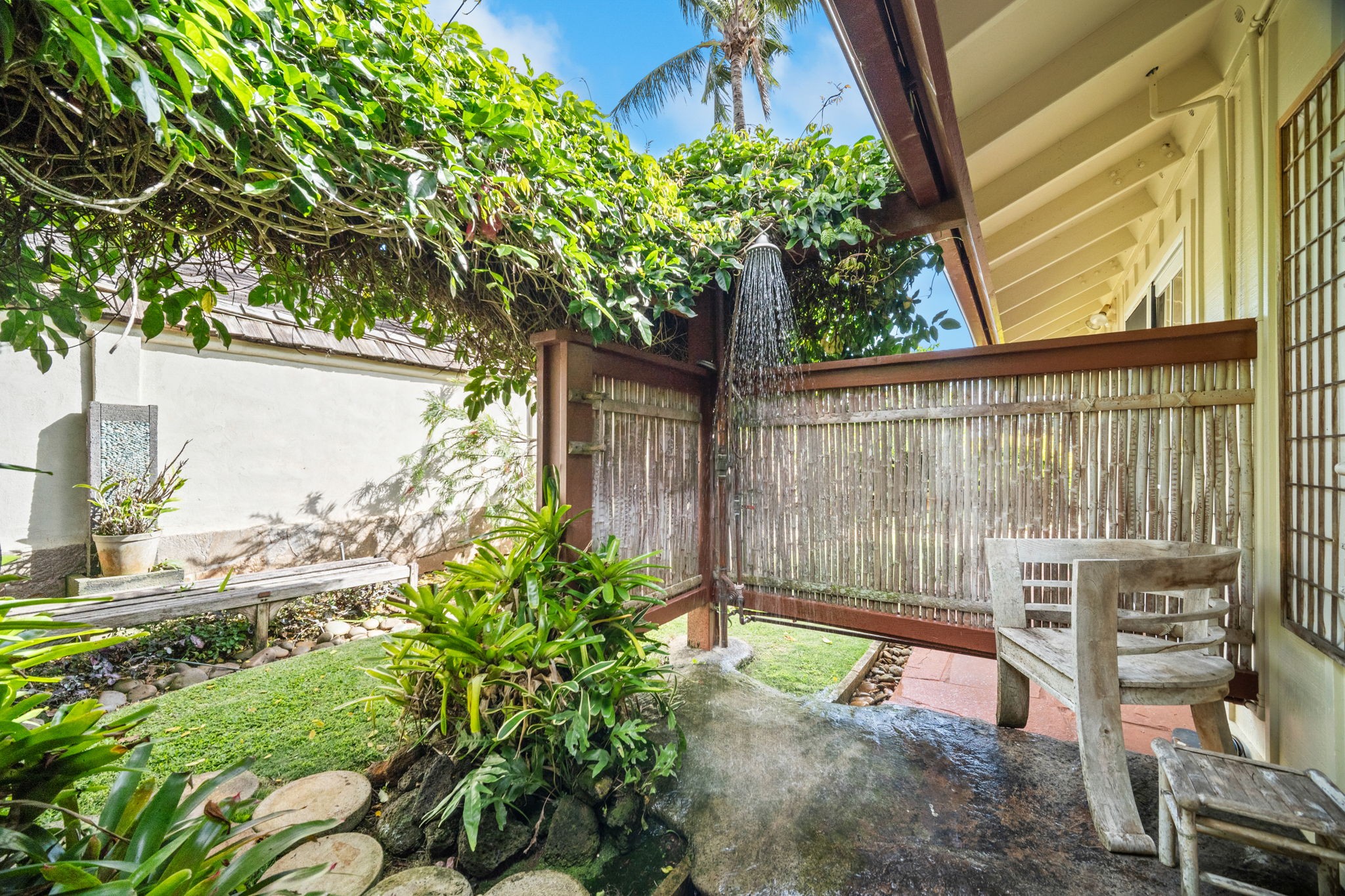 Bamboo-enclosed outdoor shower